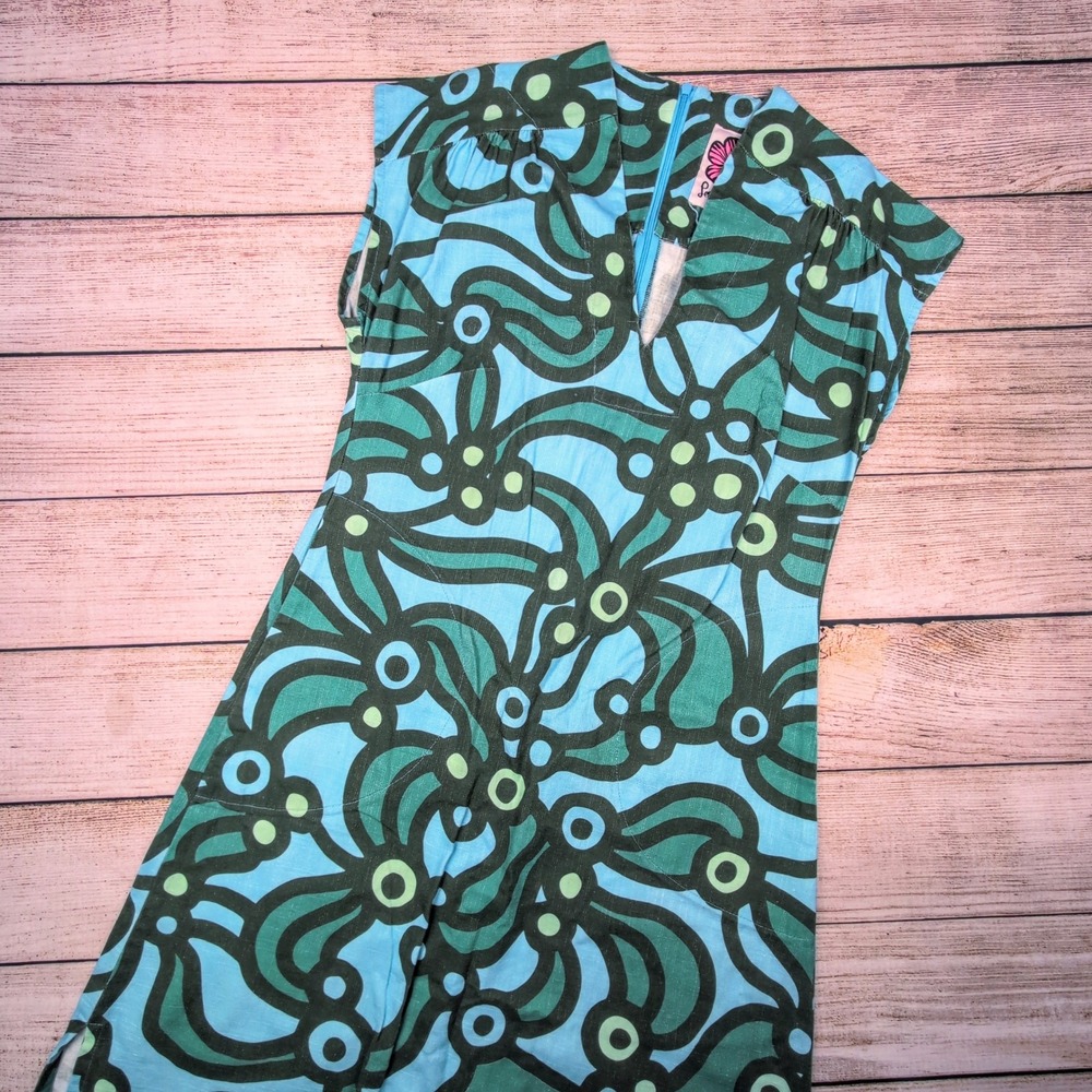Lesley Evers Dress Elaine Extra Small Blue Green Abstract Print Shift‎